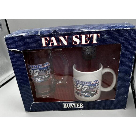 Sports Glassware Hunter Burton Nascar Fan Set Beer Glass Coffee Mug Shot Glass - Picture 1 of 7